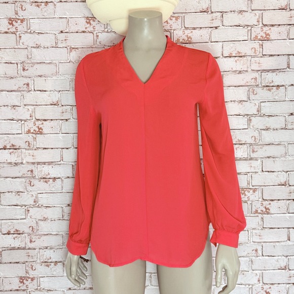 Violet + Claire Tops - Violet + Claire Womens Coral Pink V-Neck Bishop Sleeve Blouse M Office Career